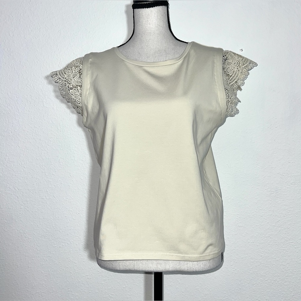 Rope Picnic Beige Lace Sleeve Knit Blouse Top Sz‎ 38 or S